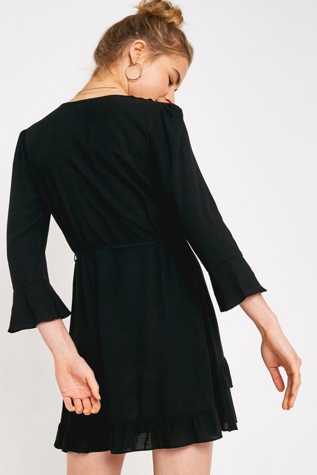 UO Black Frill Wrap Dress #3