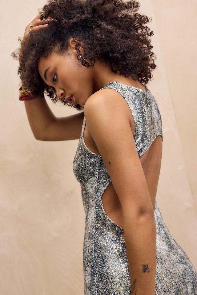 Silence + Noise Vestido Mini de Lentejuelas con Cuello Slash Suzie #1