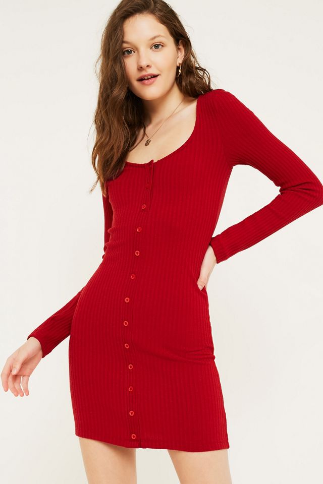 open lace back dress Red Turtle Neck Ribbed Mini Maternity Dress S main image 1