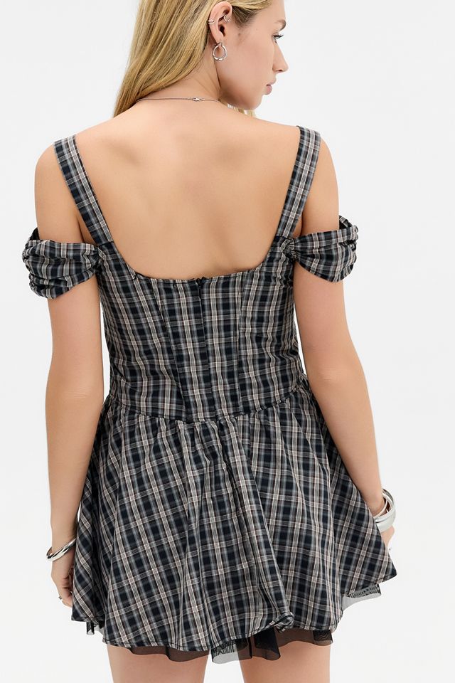 Mini-robe corset drapée à carreaux Silence + Noise #3