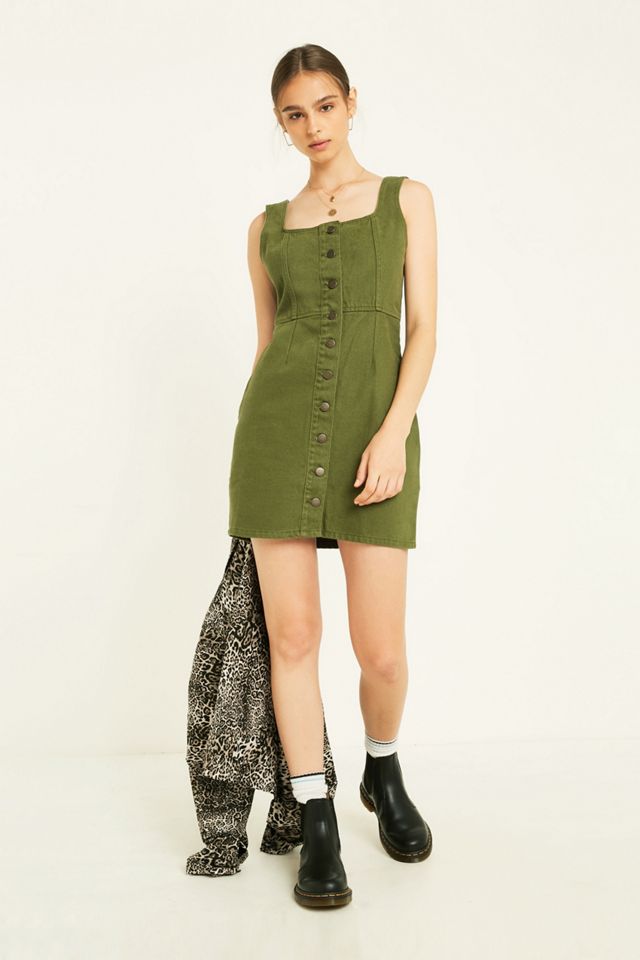 UO Green Button-Through Denim Mini Vestido #1