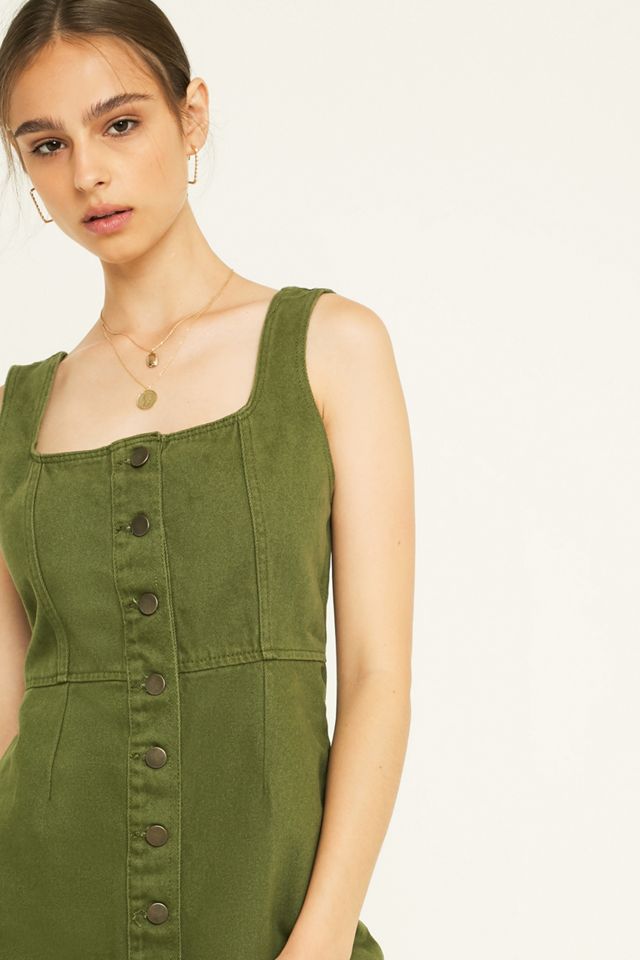 UO Green Button-Through Denim Mini Vestido #2