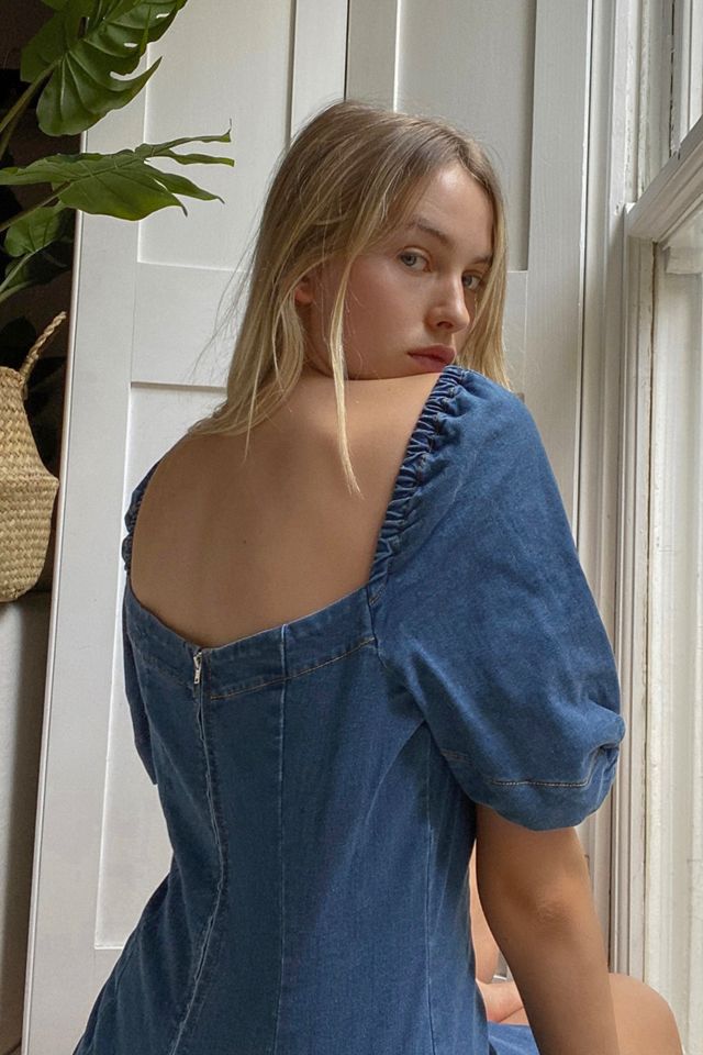 UO Chelsea Denim Puff Sleeve Mini Dress | Urban Outfitters UK