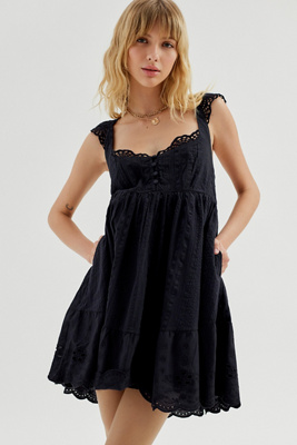 UO Wildflower Lace Babydoll Mini Abito