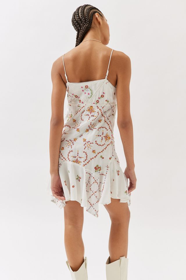 UO White Sienna Embroidered Hanky Hem Mini Dress  #3