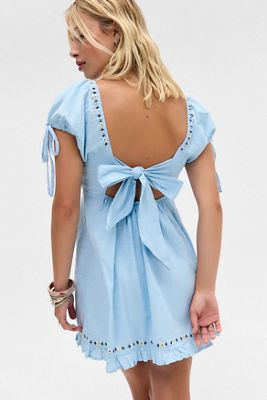 Robe mini bébé à dos noué brodée Marcella Kimchi Blue