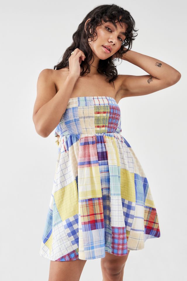 BDG Aurora Patchwork Smocked Mini Dress