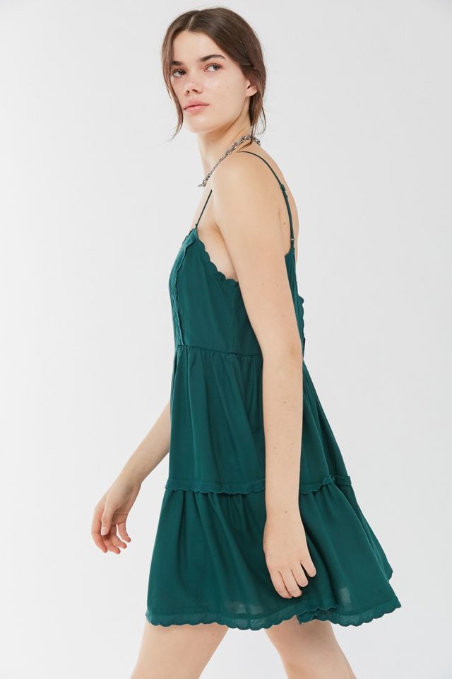 green emerald velvet dress Halona Crochet Babydoll Mini Dress