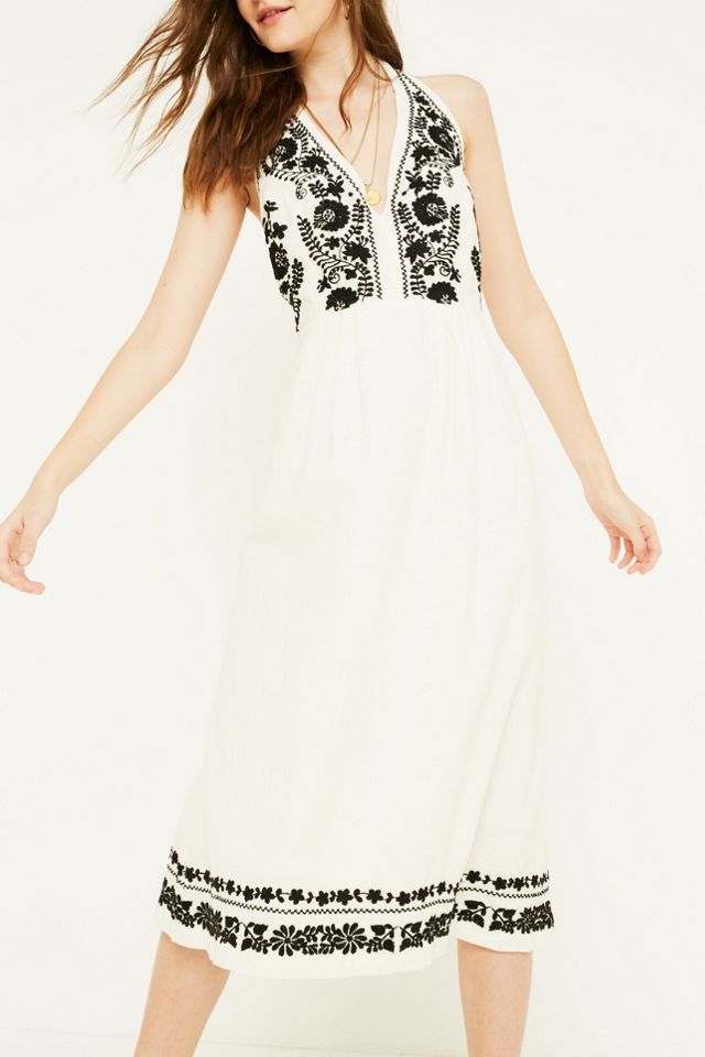 UO Embroidered Halter Midi Dress #1