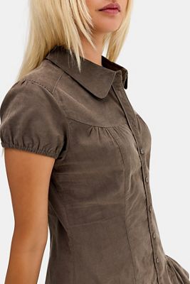 BDG Cord Peplum Button-Through Mini Dress