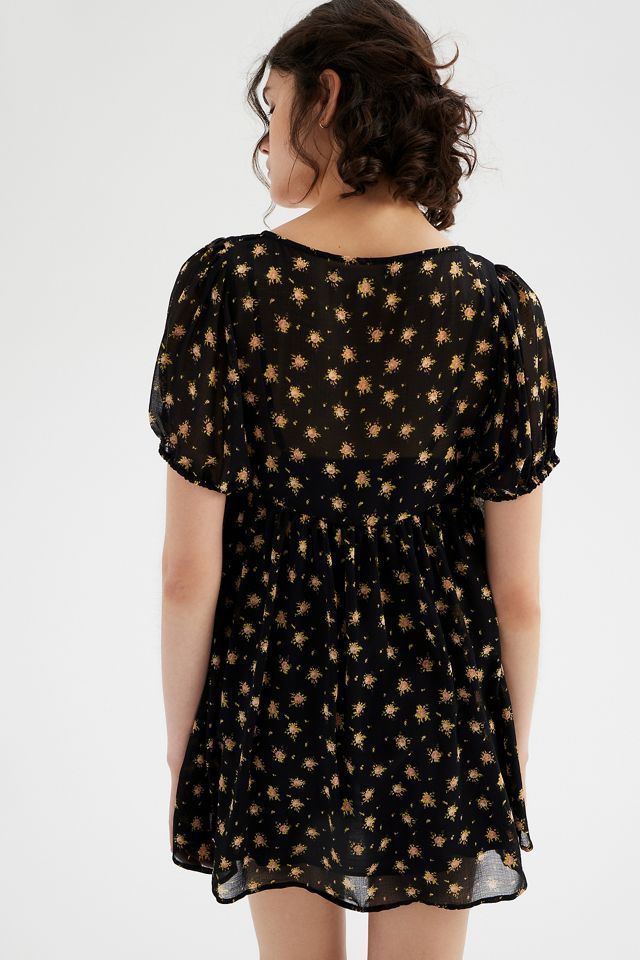 UO Abito Mini Babydoll Chiffon Cecilia Floreale Nero #4