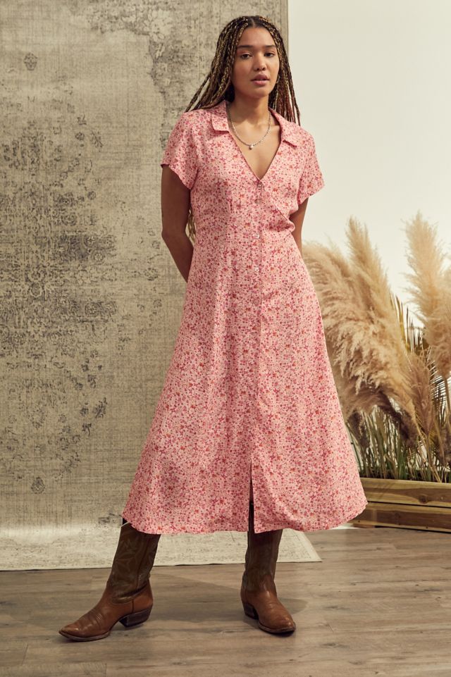 Pink floral shirt dress online