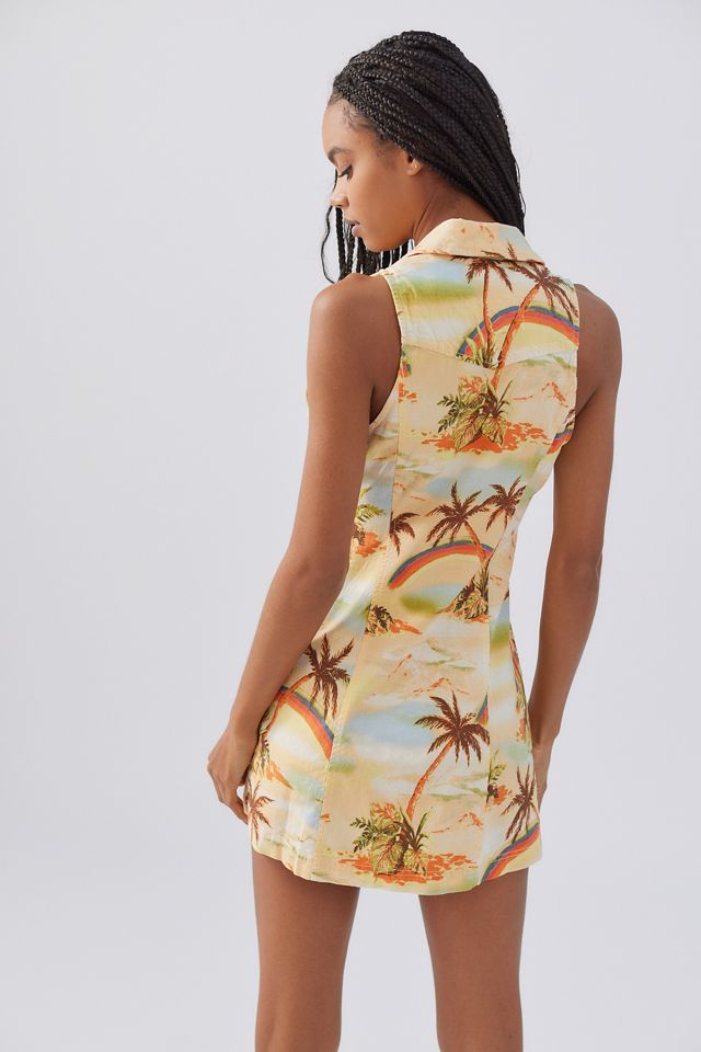 UO Freya Tropical Collared Zip-Up Mini Dress #1
