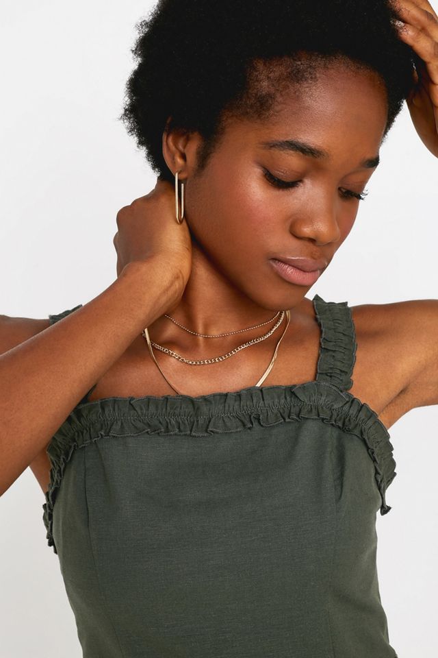 UO - Robe midi Remy à encolure carrée volantée en lin verte #3