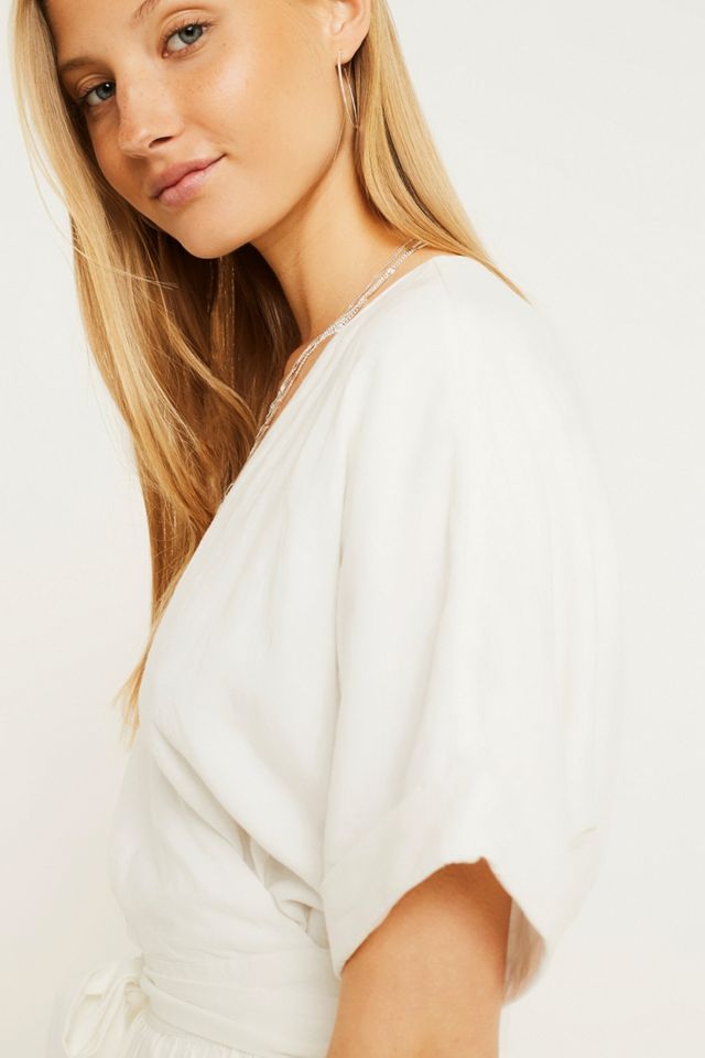 UO Linen Wrap White Midi Dress
