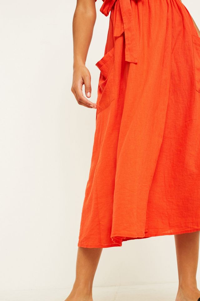 UO Linen Wrap Red Midi Dress #3