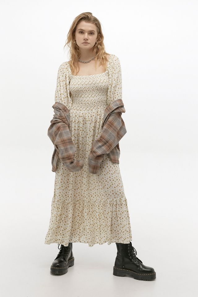 UO Odila Smocked Midi Dress | Urban Outfitters UK