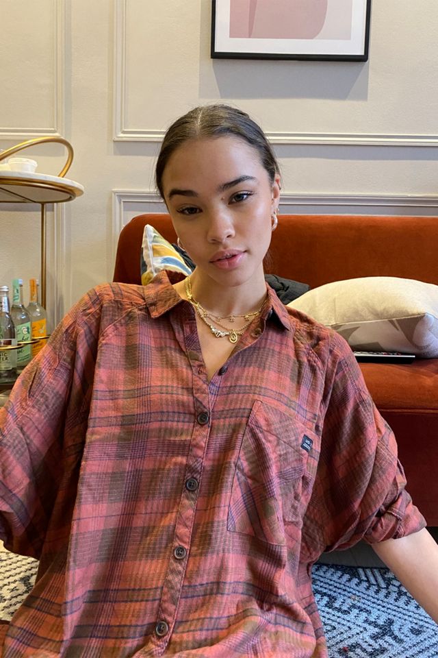 UO Ashley Rust Plaid Shirt Dress #1