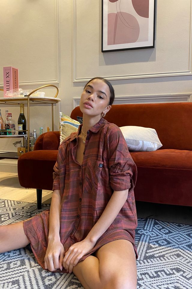 UO Ashley Rust Plaid Shirt Dress #3