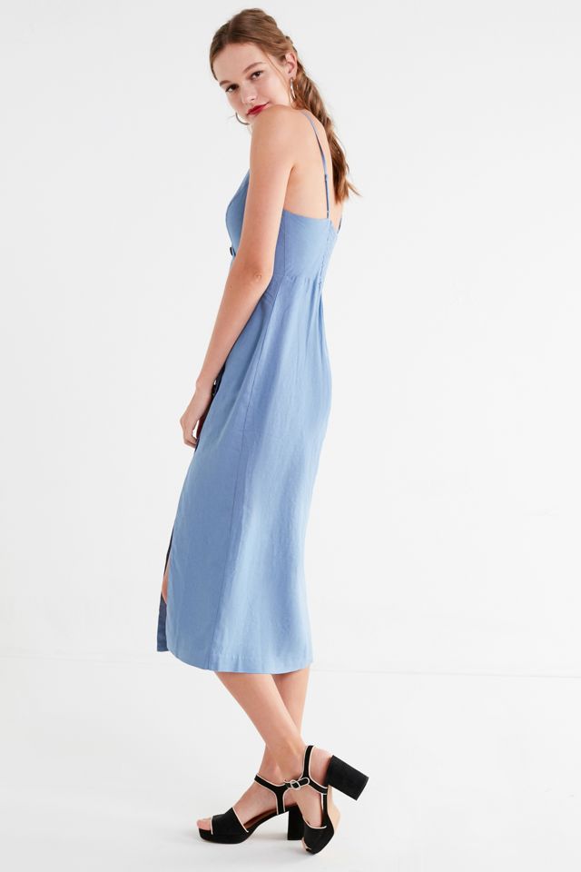 UO Amber Blue Linen Button-Through Midi Dress #2