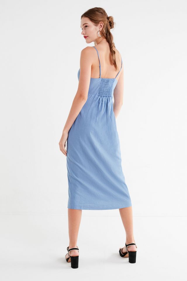 UO Amber Blue Linen Button-Through Midi Dress #3