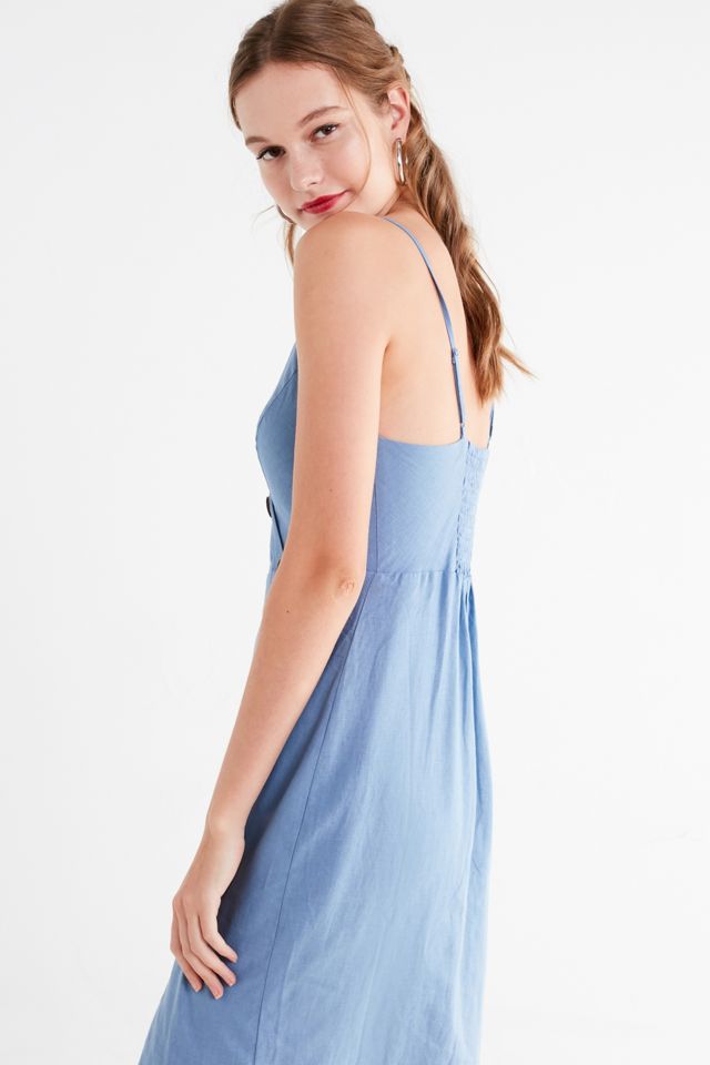 UO Amber Blue Linen Button-Through Midi Dress #4