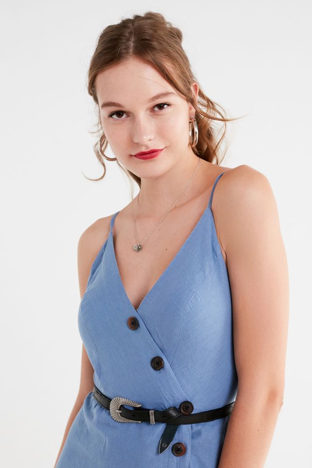 UO Amber Blue Linen Button-Through Midi Dress #5