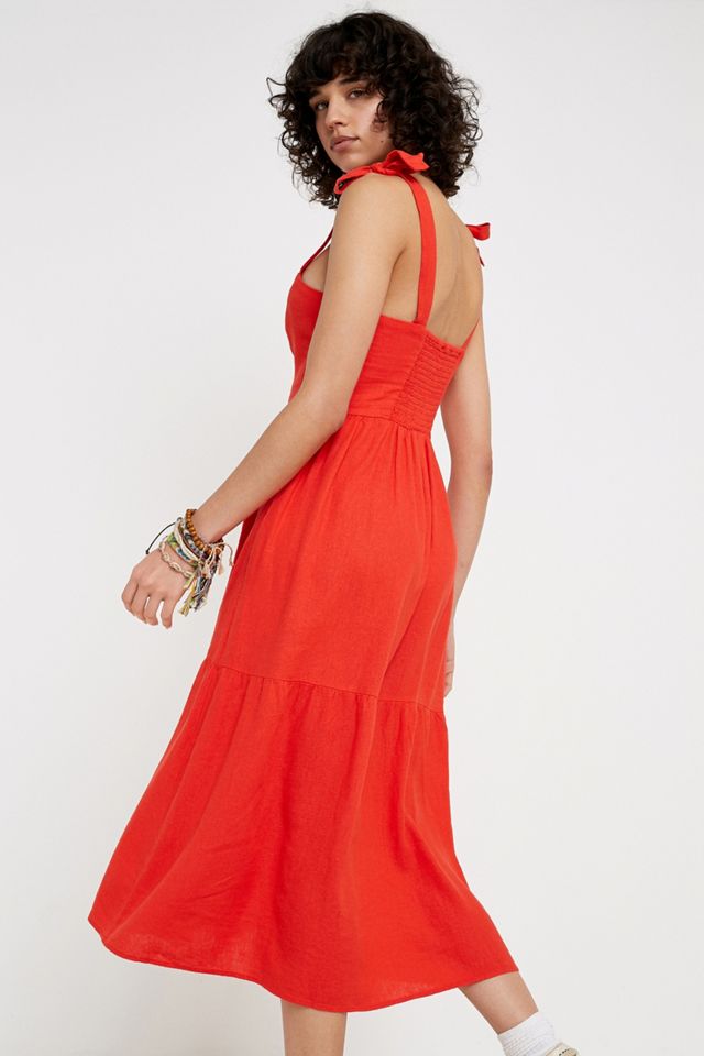 UO Positano Bright Red Button-Through Midi Dress #3
