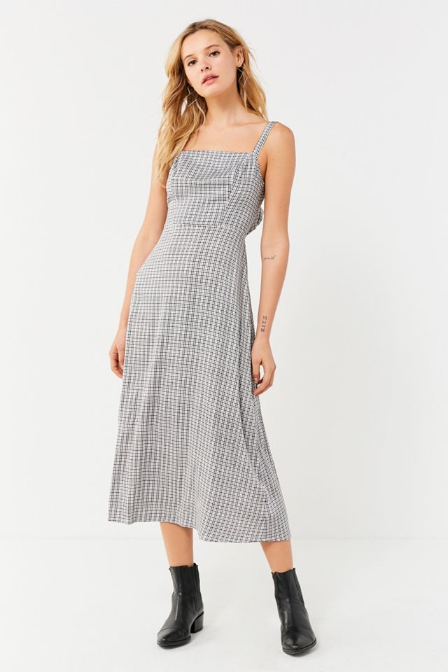 UO Layla Check Straight-Neck Tie-Back Midi Dress #1