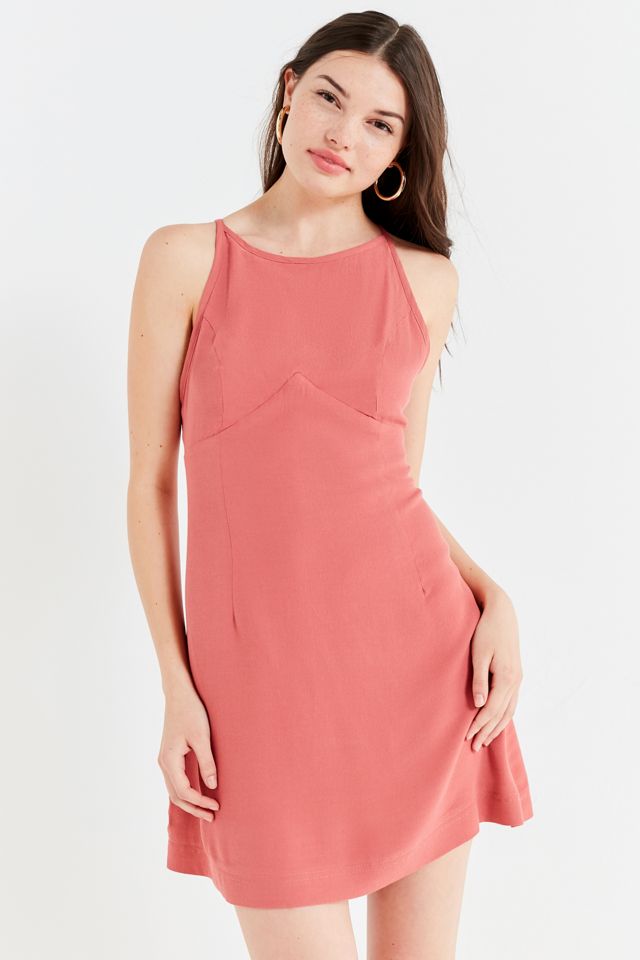 UO Mabel Pink High-Neck Empire Mini Dress | Urban Outfitters UK