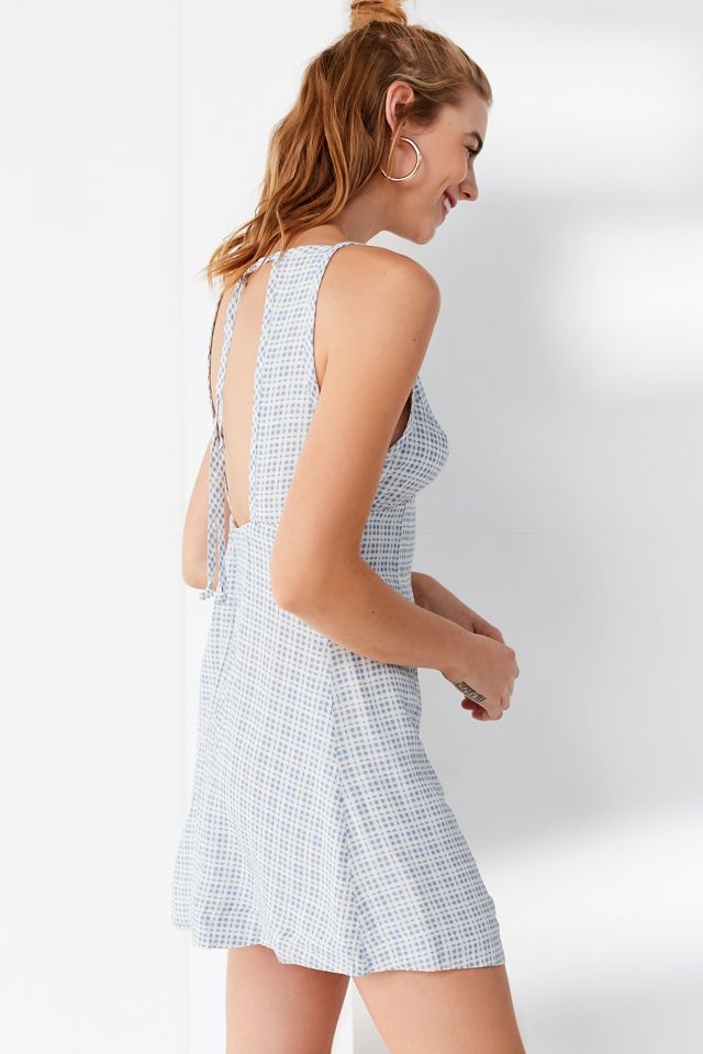 UO Mabel Blue Plaid High-Neck Empire Mini Dress | Urban Outfitters UK