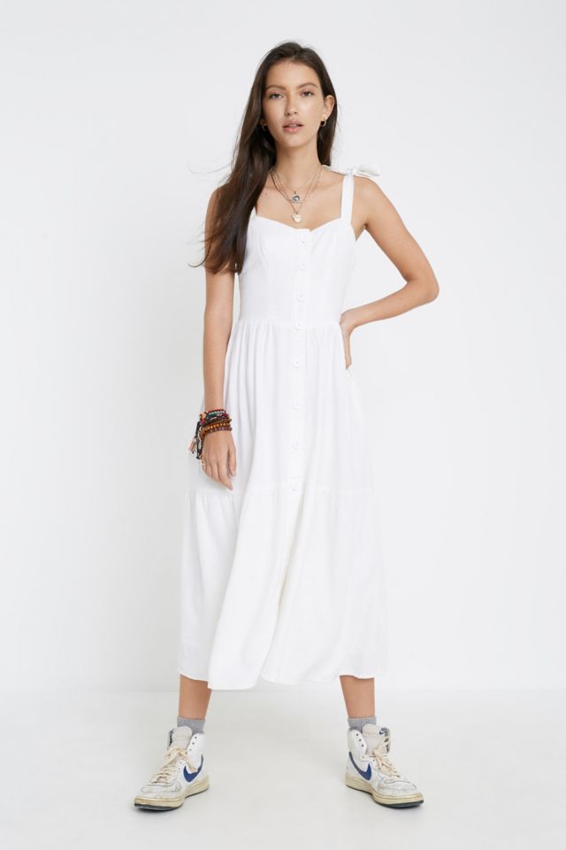 UO Positano White Linen Tie-Shoulder Midi Dress | Urban Outfitters UK