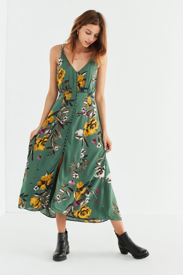 Green floral shop button down dress