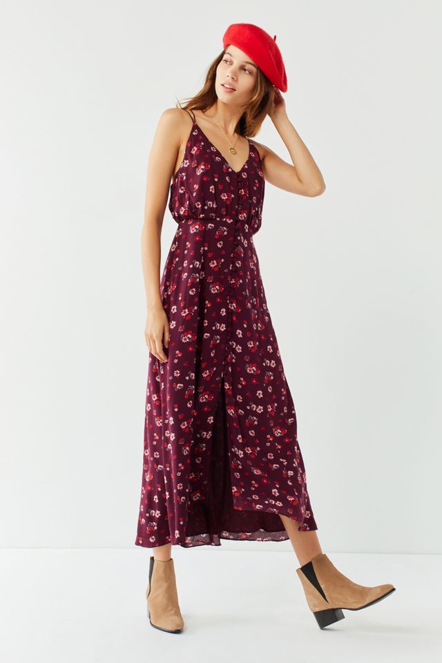 UO Lady Lava Red Floral Covered Button-Down Midi Dress #3