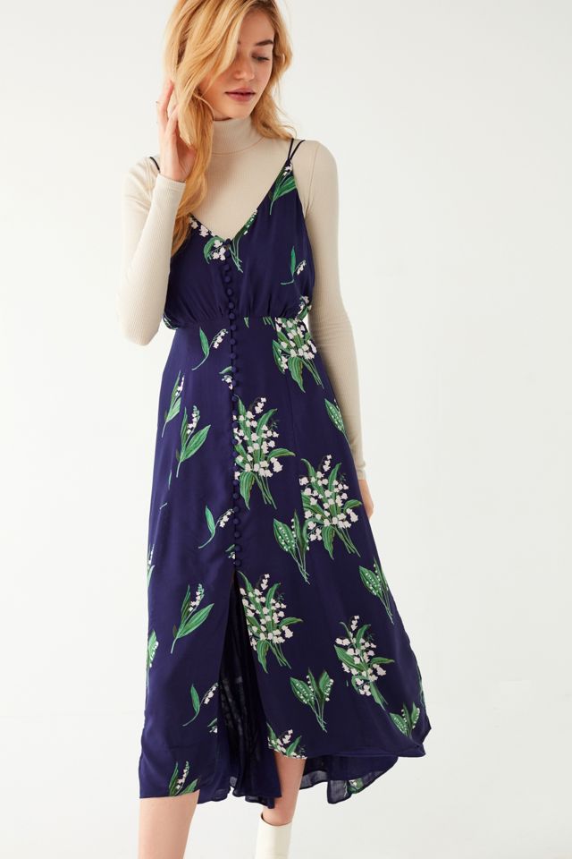 UO Lady Lava Blue Floral Covered Button-Down Midi Dress #3