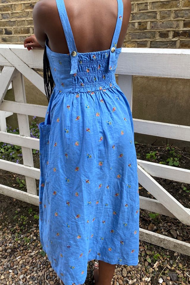 UO Heidi Embroidered Pinny Midi Dress #1