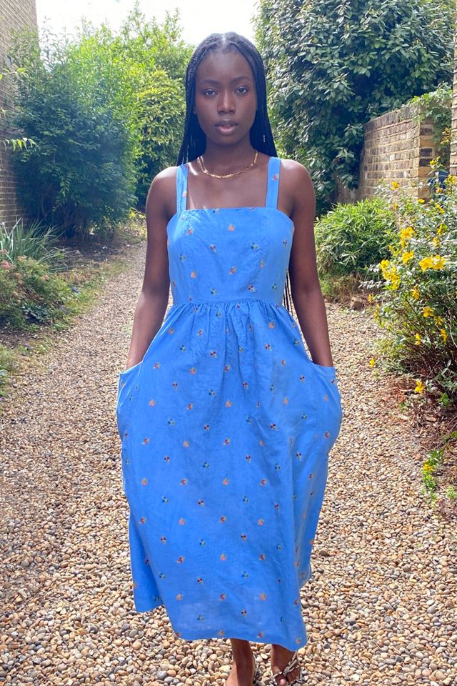 UO Heidi Embroidered Pinny Midi Dress #4