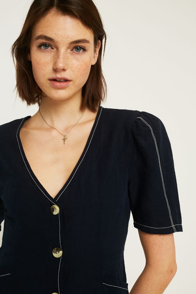 UO Melbourne Contrast Stitch Button-Through Mini Dress #1