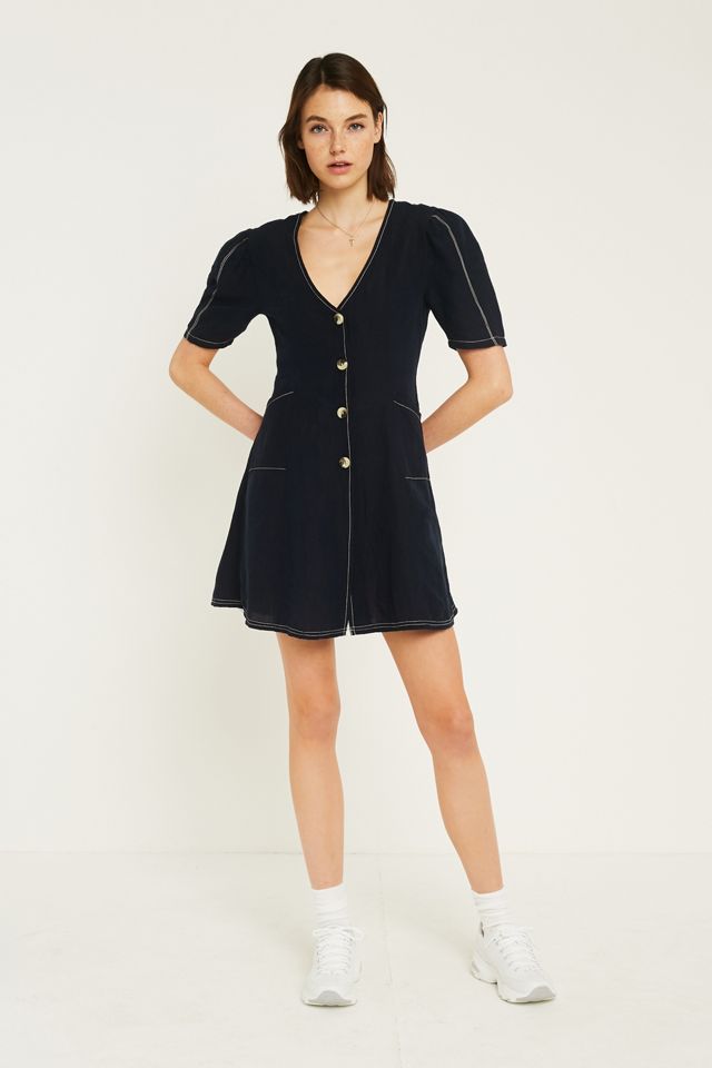 UO Melbourne Contrast Stitch Button-Through Mini Dress #4