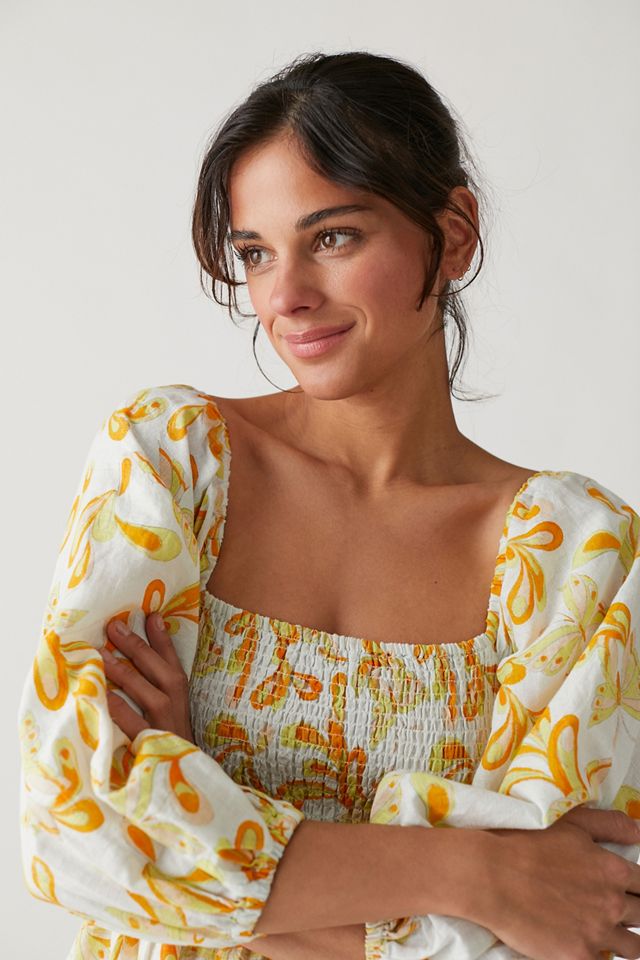 Robe jaune UO Sofia à manches bouffantes #3