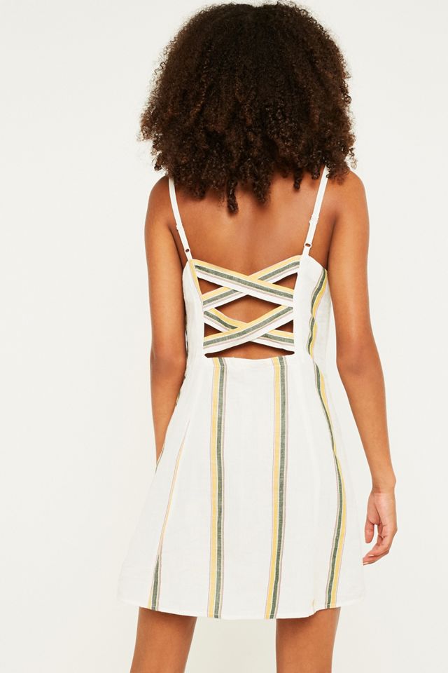 Urban Outfitters – Geknöpftes, gestreiftes Kleid mit Gitterdesign hinten #4
