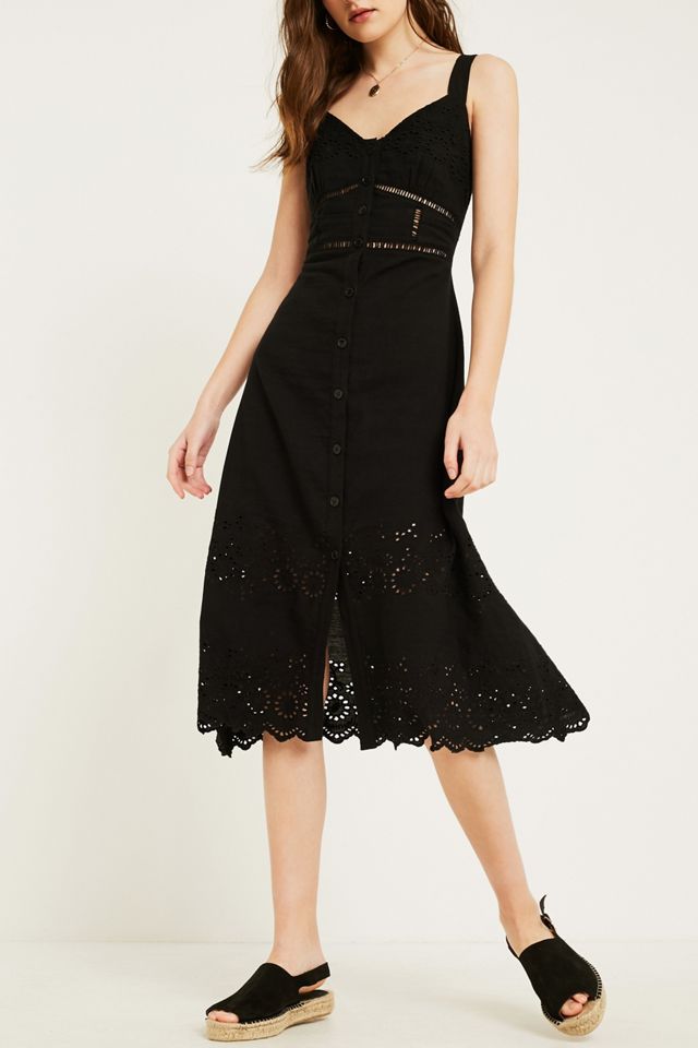 UO Ricamato Nero Button-Through Midi Dress #1