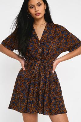 UO Matilda Brown Floral Mini Dress | Urban Outfitters UK
