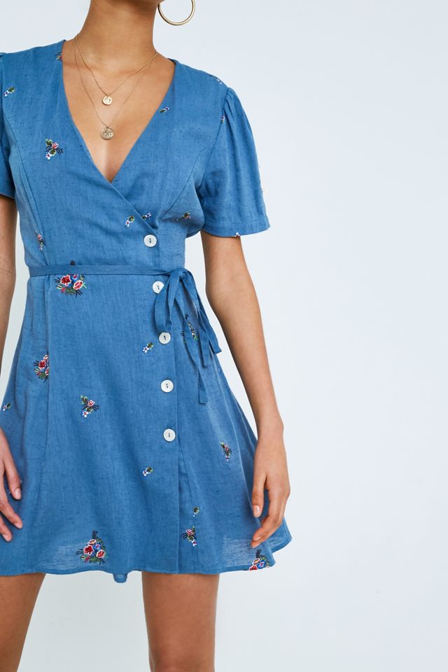 UO Floral Embroidery Wrap Dress #4