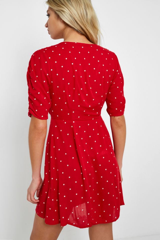 UO Spotted Red Wrap Dress | Urban Outfitters UK