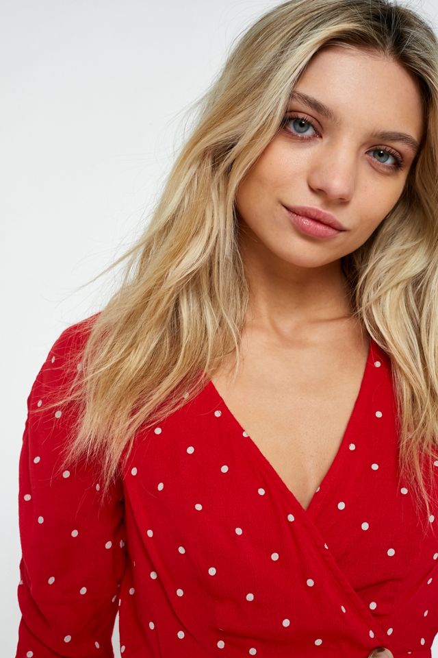 UO Spotted Red Wrap Dress #4