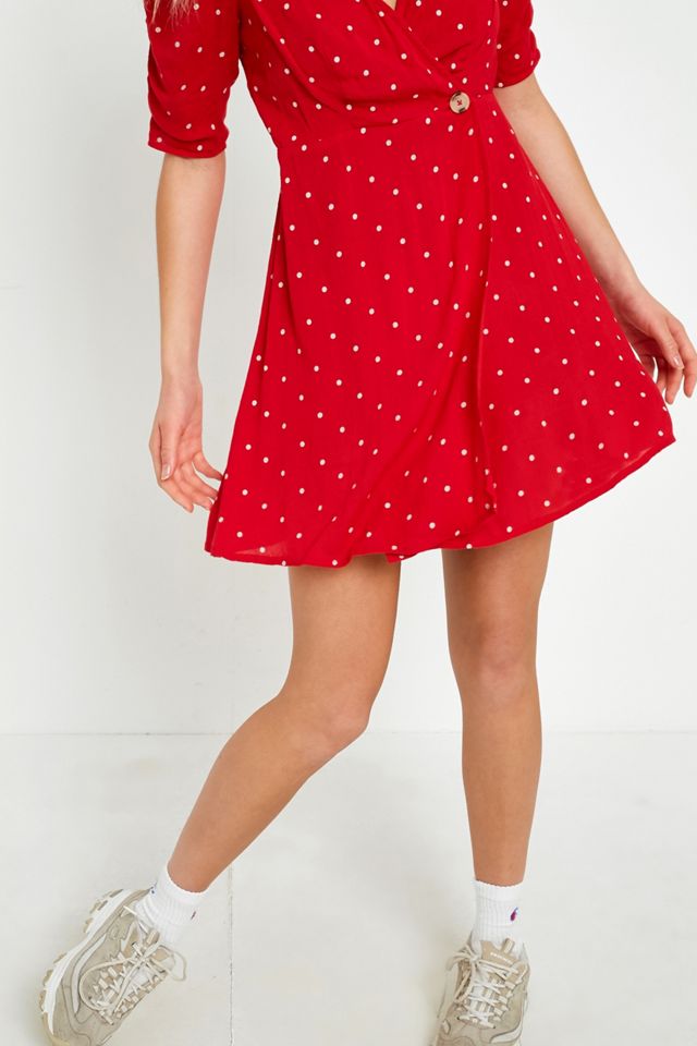 UO Spotted Red Wrap Dress #5