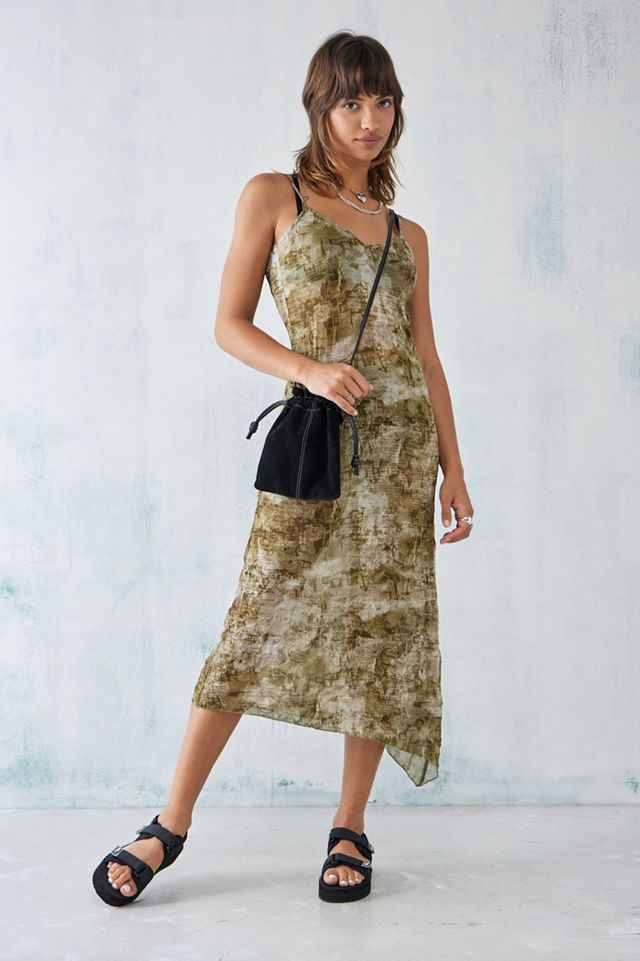 graffiti mesh dress Green Graffiti Print Mesh Suspender Maxi Dress  High-Waist Irregular   Maison Moses Lumire