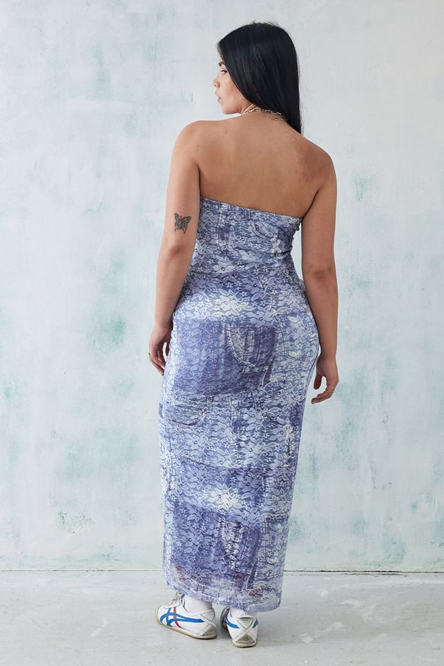 UO Dina Denim Lace Bandeau Maxi Dress | Urban Outfitters UK