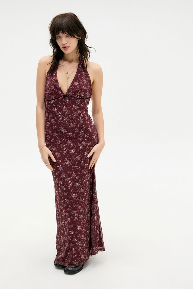 Robe longue en maille à col halter floral UO #3